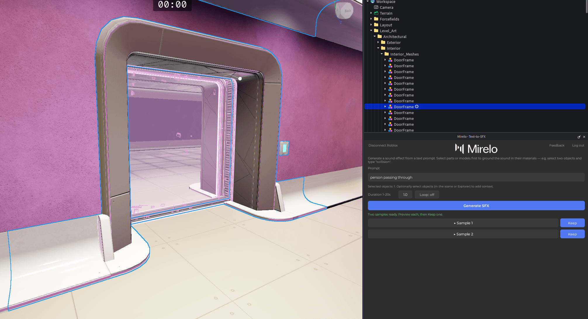 Mirelo AI plugin inside Roblox Studio